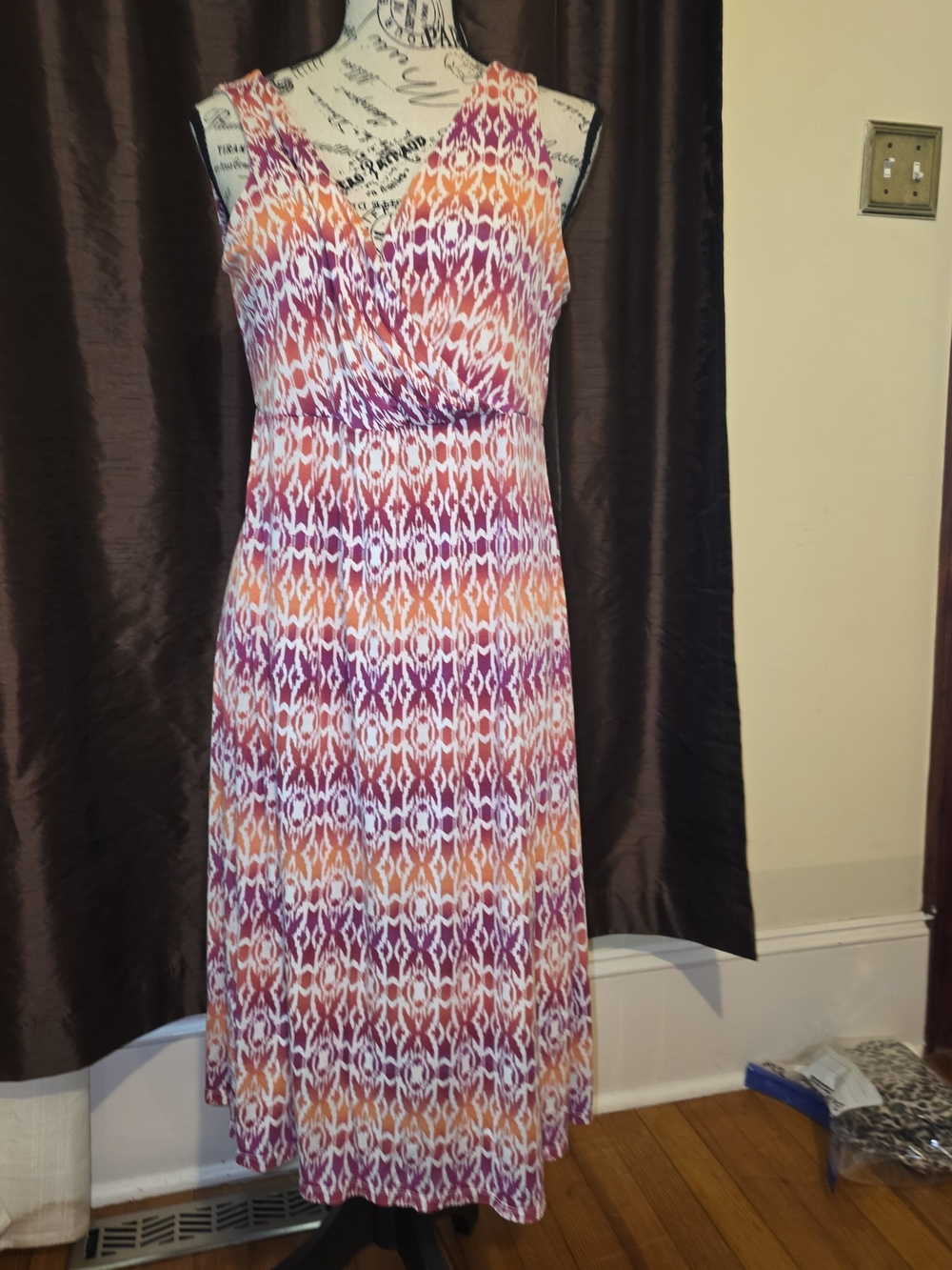 St. John's Bay sleeveless Ikat-style print faux-wrap midi dress Large